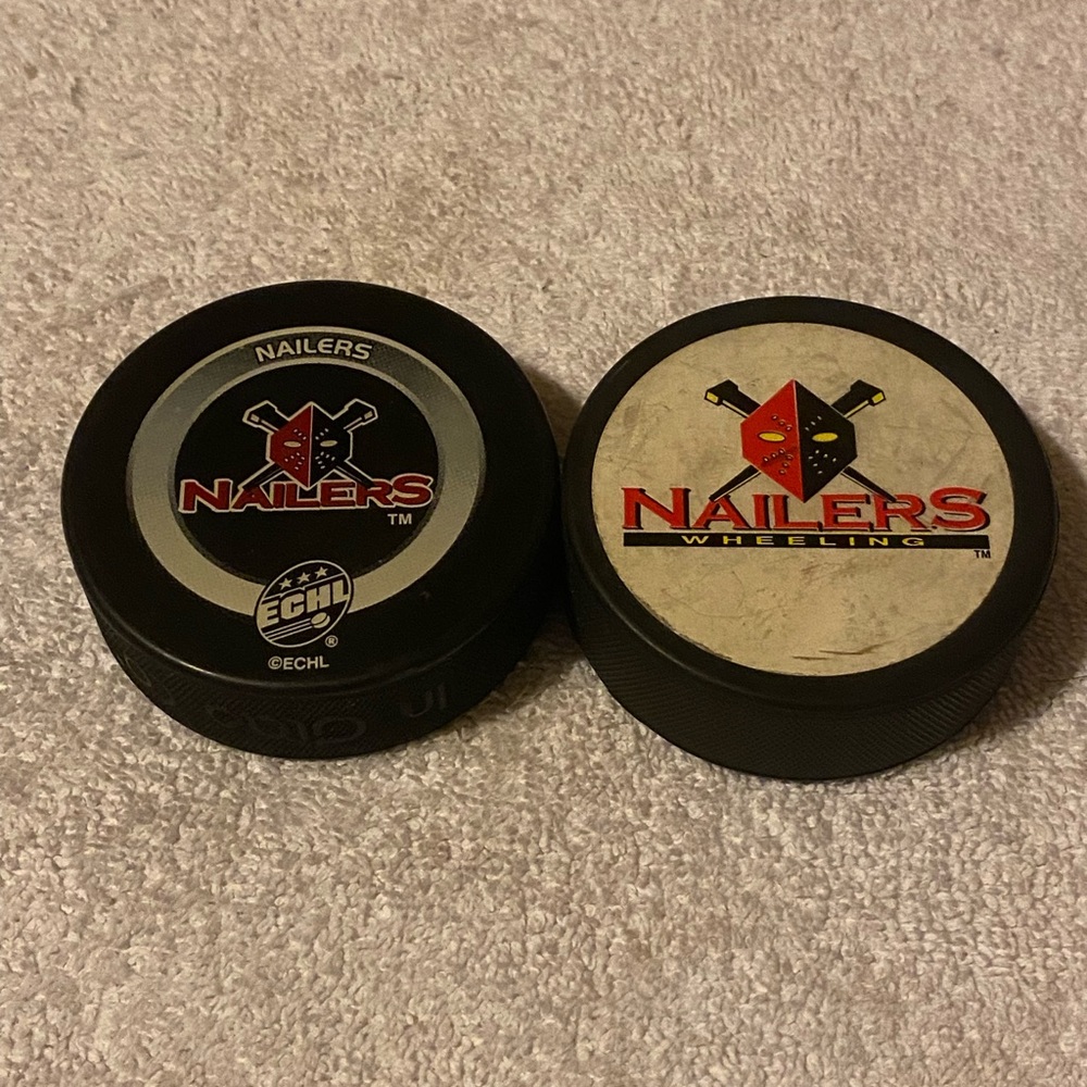 Wheeling Nailers ECHL 2 Hockey Puck Logo Bundle New